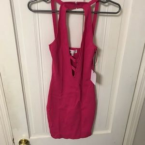 Deep V Pink Mini Dress
